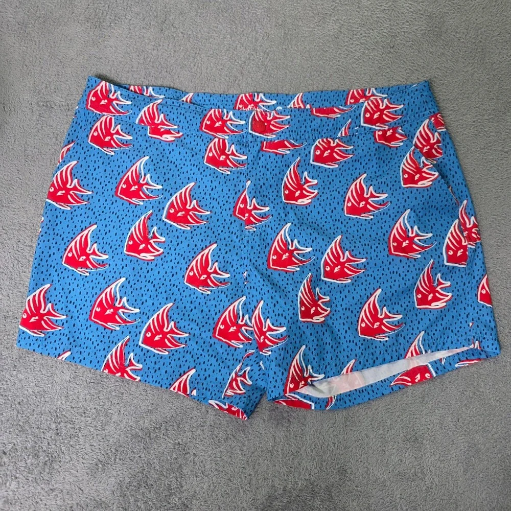 Chubbies Mens XXL Shorts Blue Red Fish Print Performance Stretch 6in Inseam